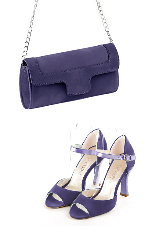 Dress clutch for wedding and parties in lavender purple leather - Worn view